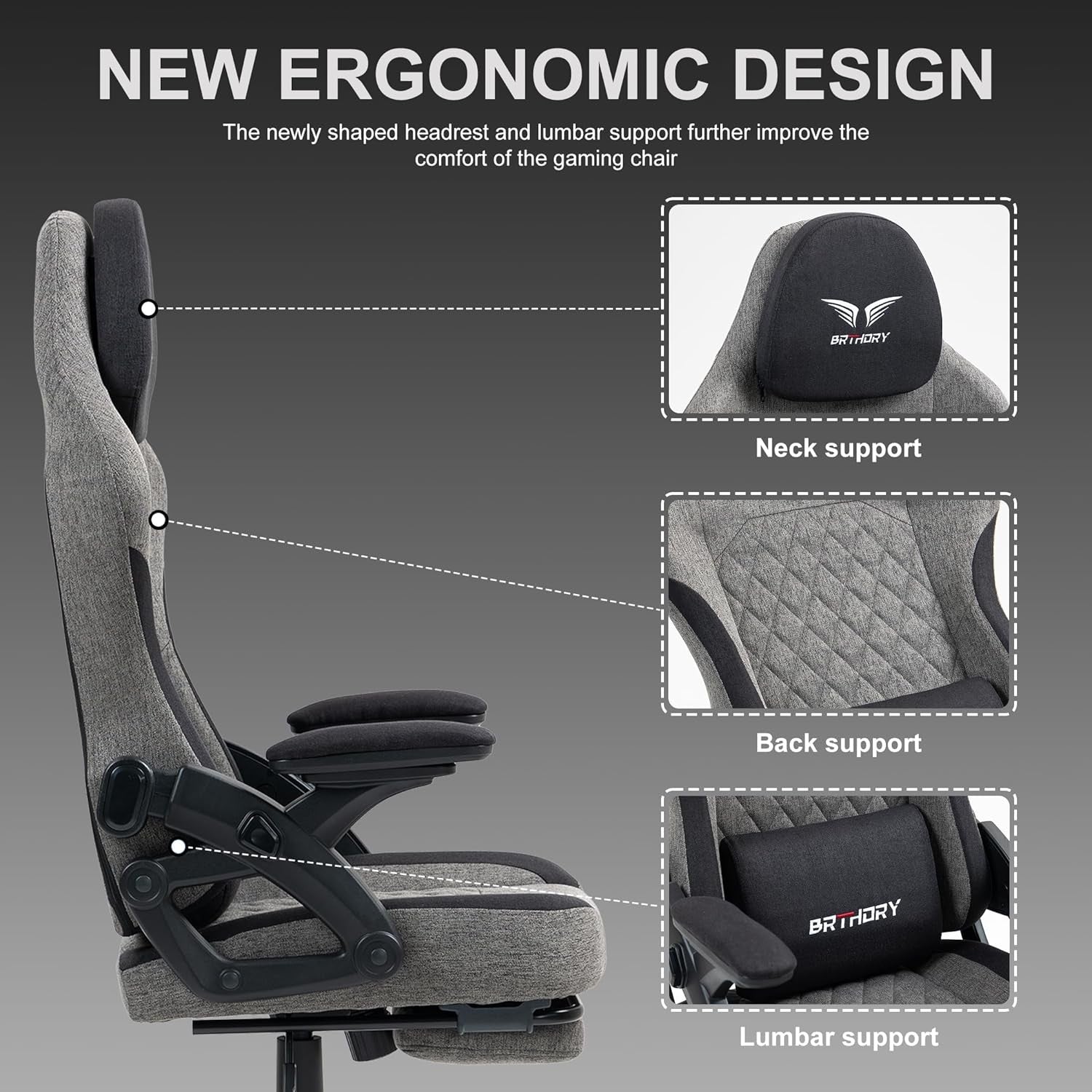 Ergonomic Gaming Chair 135° Recline Fabric Footrest