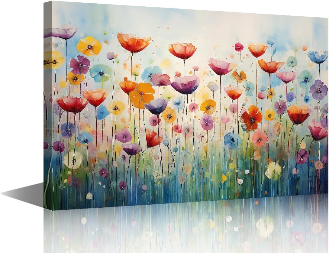 Blooming Canvas Wall Art Floral Abstract Painting 18x12in