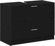 Black Oak Under Sink Bathroom Cabinet 78x37x59cm Modern Vanity Storage Unit