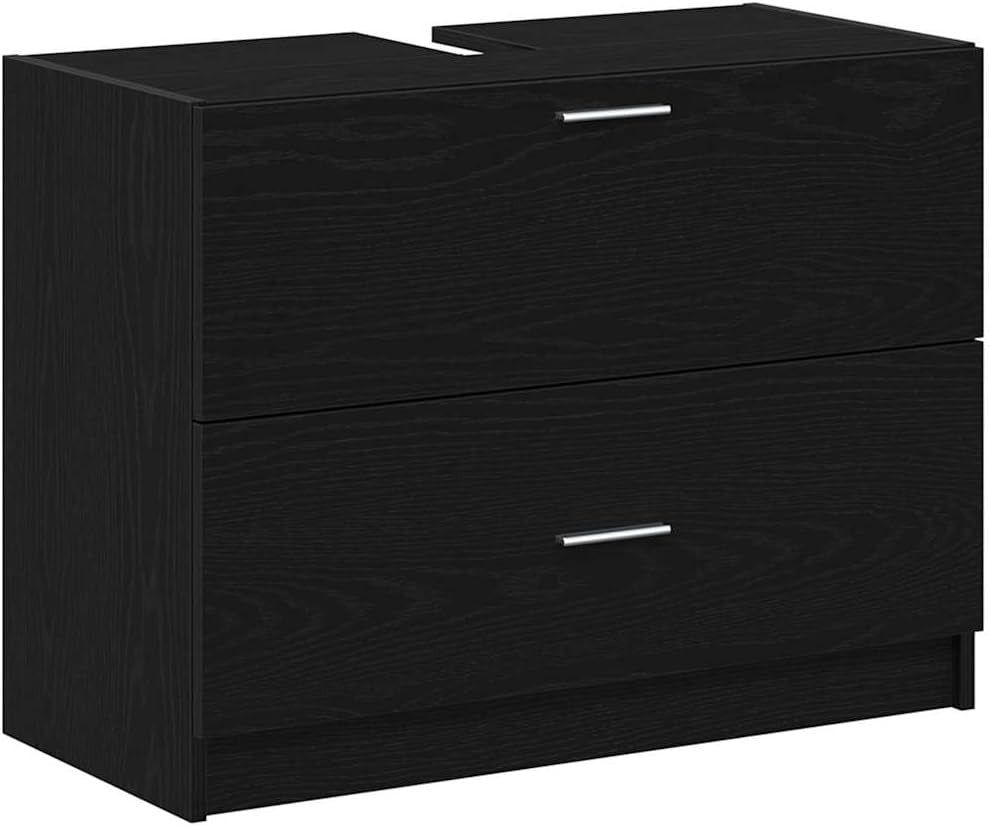 Black Oak Under Sink Bathroom Cabinet 78x37x59cm Modern Vanity Storage Unit