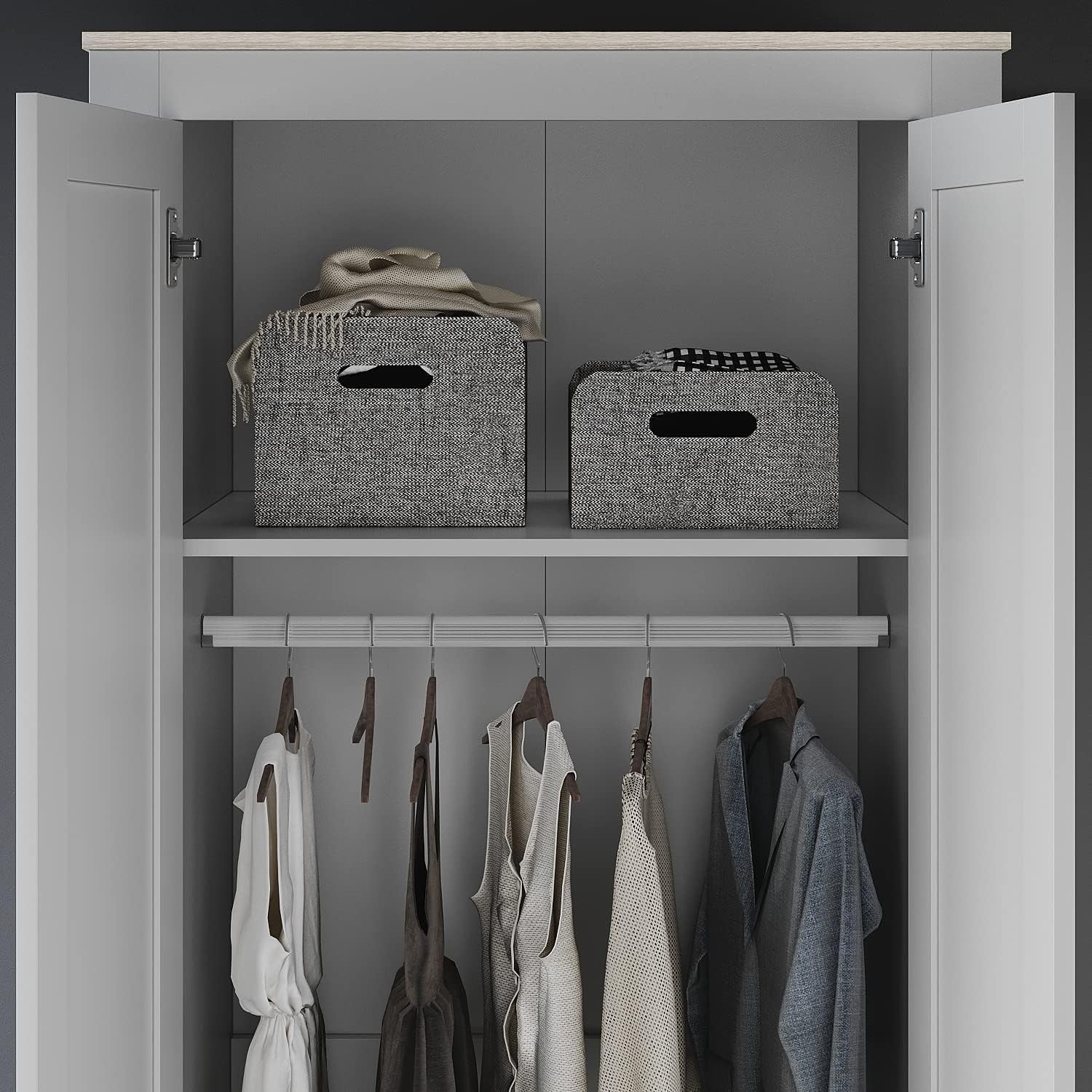 Grey Oak 2 Door Wardrobe with Clothes Rail Soft Close Doors Bedroom Storage