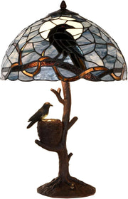 Tiffany Stained Glass Raven Table Lamp Full Moon Night Light Decor