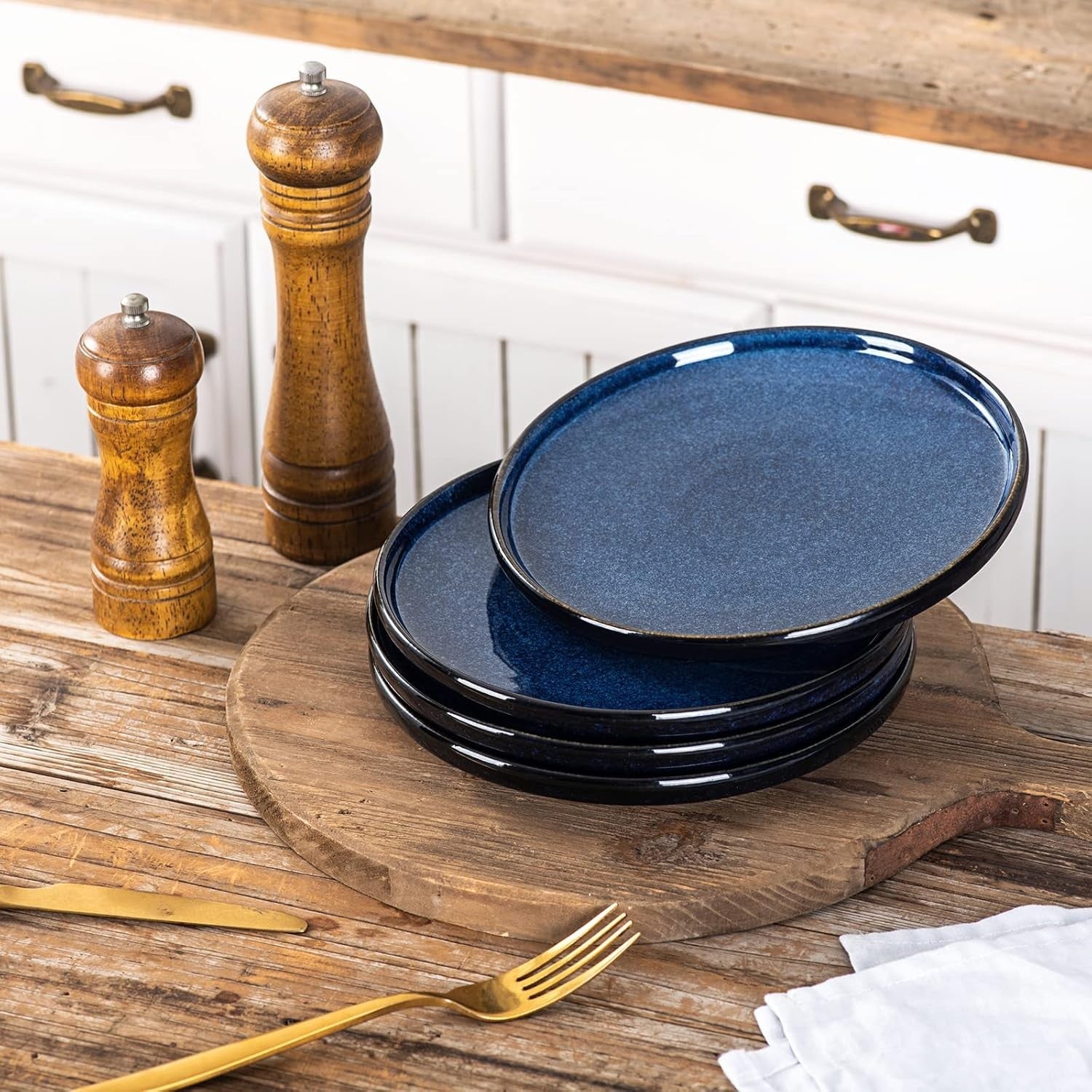 Ceramic Salad Plates Set of 6 8 Inch Blue Dessert Plates Dishwasher Safe
