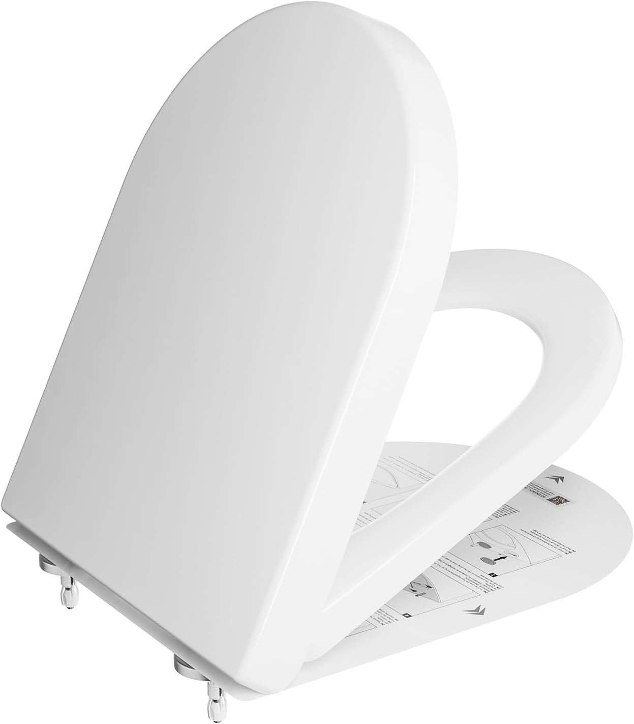 White D-Shape Toilet Seat Soft Close Quick Release Durable Thermoplastic