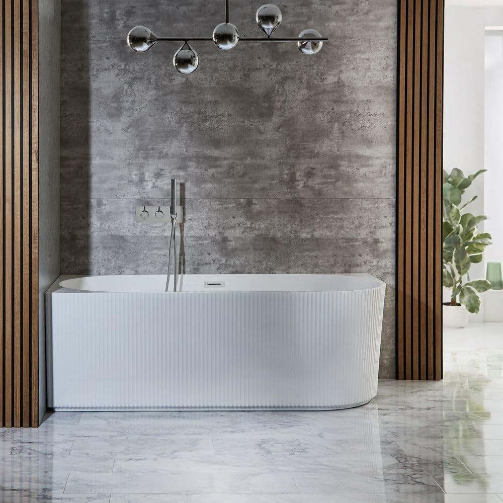 White Left Hand Fluted Corner Bath 1700x800mm White Overflow