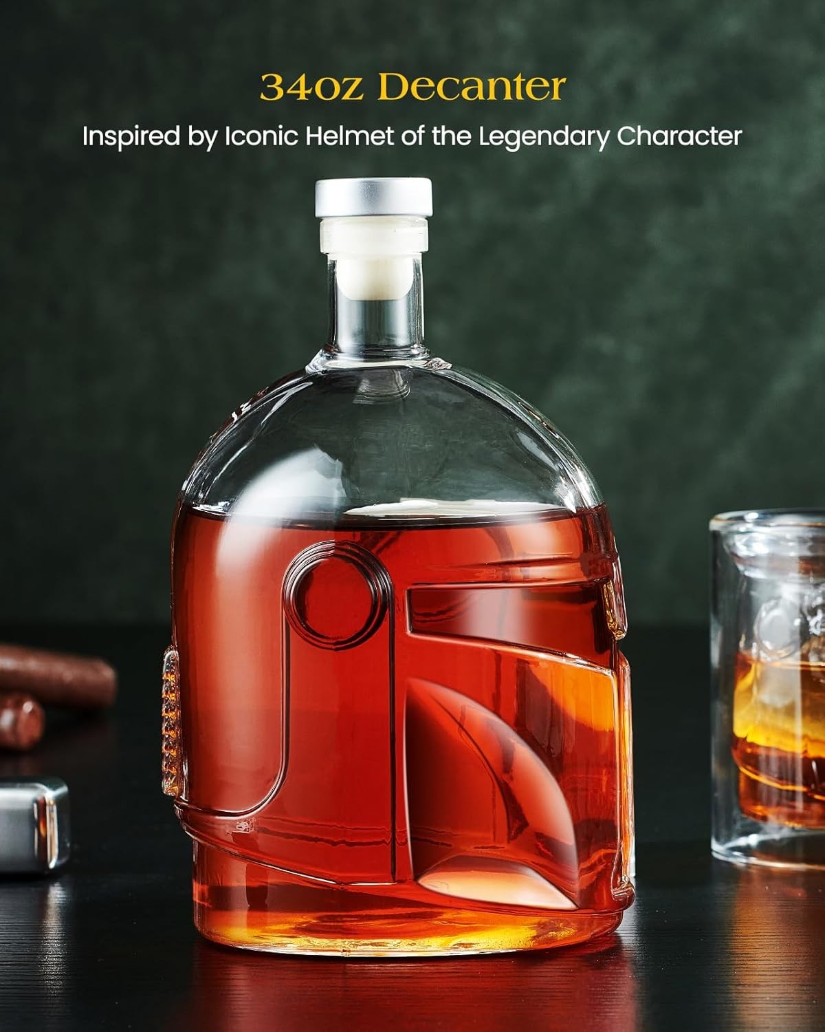 Transparent Helmet Whiskey Decanter 34oz with 2 Glasses – Men’s Bar Gift