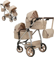 Celuna Total Twin Dolls Pram Stroller 9-in-1 Adjustable Handle Pretend Play