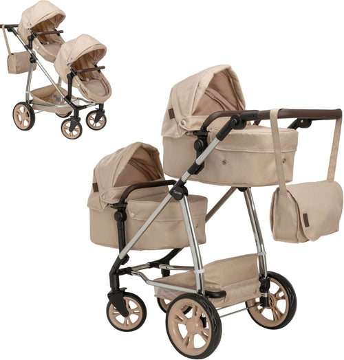 Celuna Total Twin Dolls Pram Stroller 9-in-1 Adjustable Handle Pretend Play