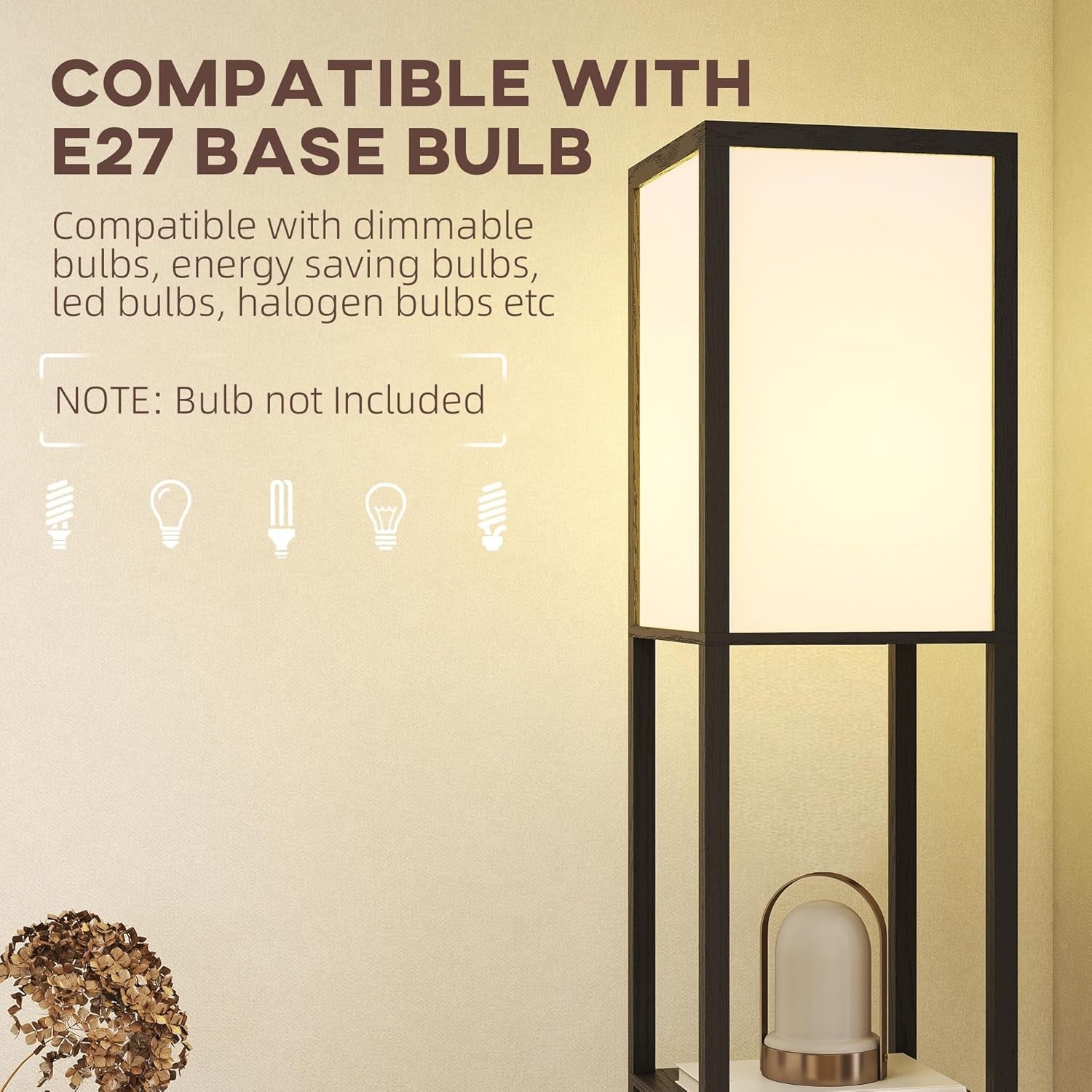 Floor Lamp with Shelves Storage Standing Light Black Modern 3 Tier 160cm