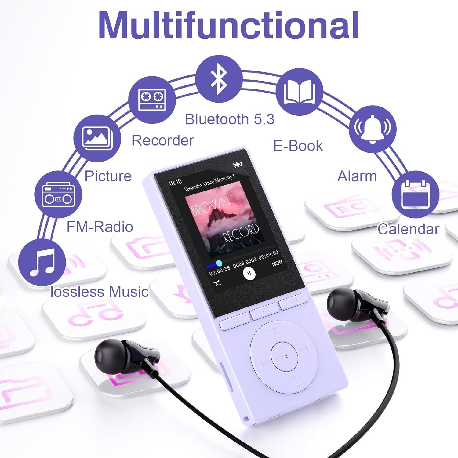 64GB MP3 Player Bluetooth 5.3 Portable Music Player FM Radio & Voice