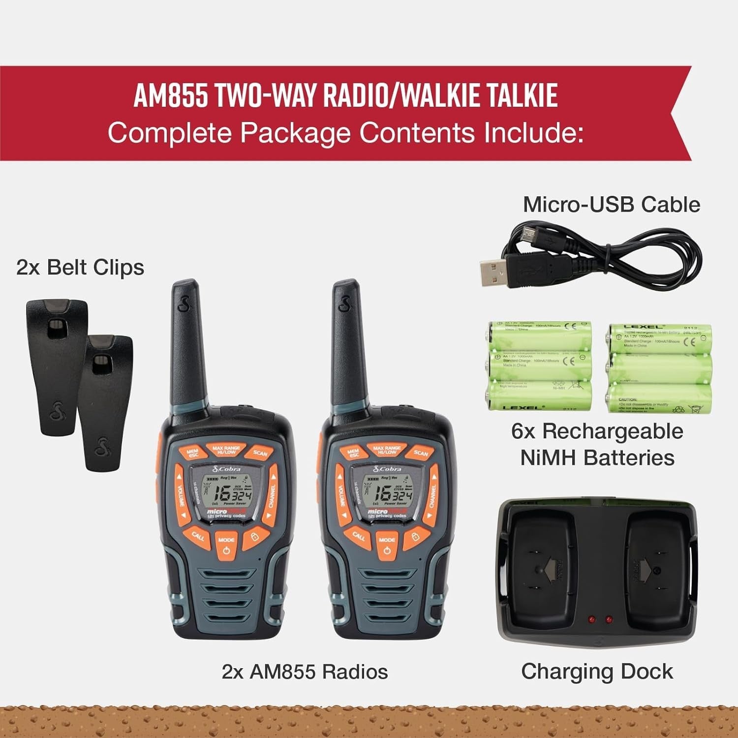 Weather Resistant Walkie Talkies 2 Pack 10KM Range VOX Rechargeable