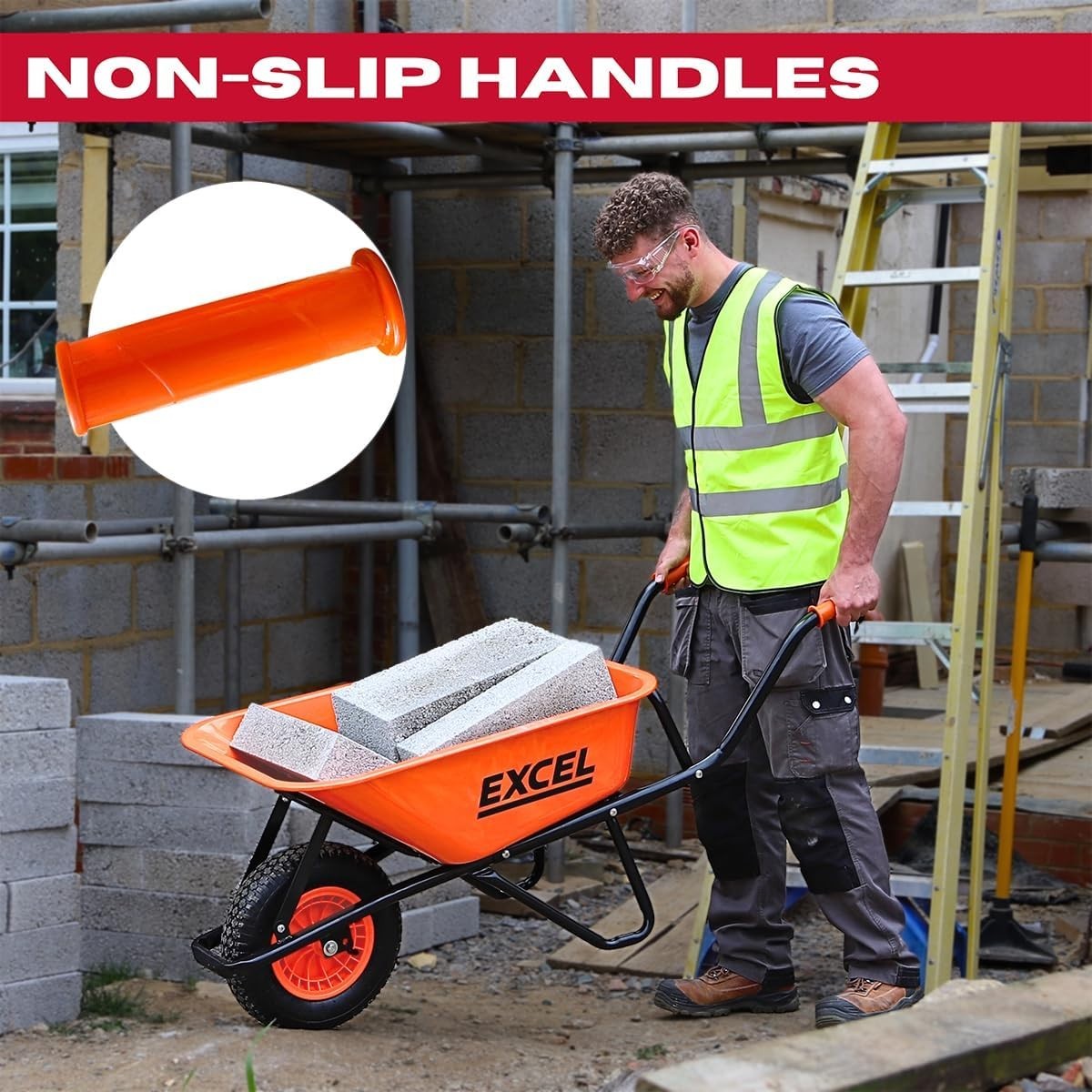 70L Orange Wheelbarrow – Galvanised Steel Frame Pneumatic Tyre 200kg Load