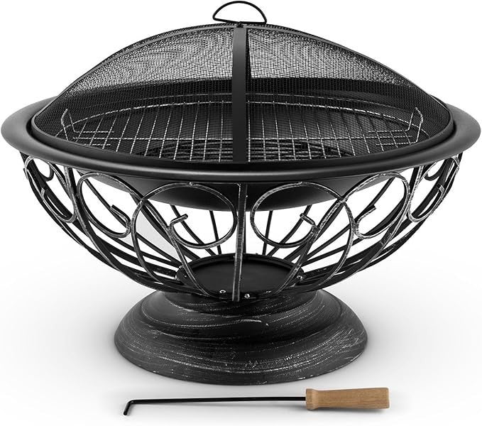 Large Outdoor Fire Pit BBQ Grill Bowl 75cm Steel Garden Heater Fireplace Safe