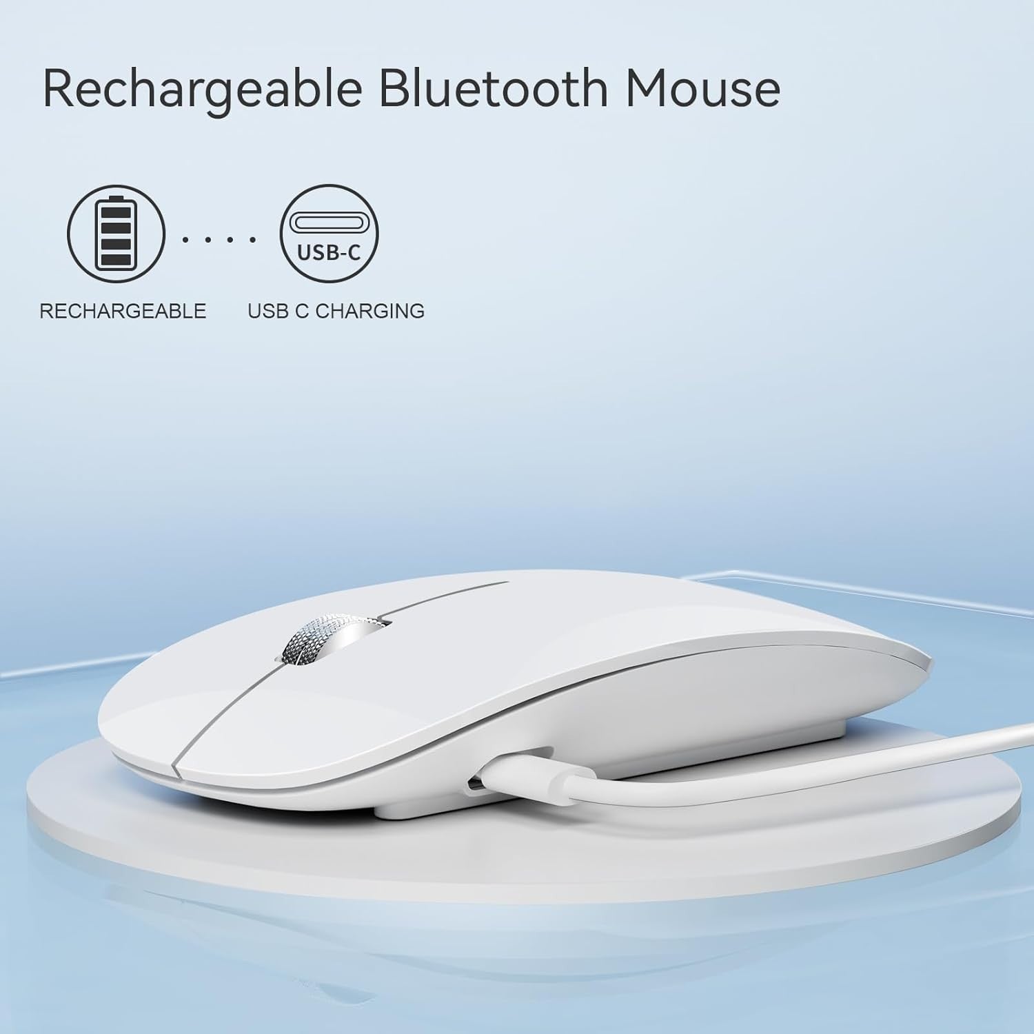 Ultra Slim Rechargeable Bluetooth Mouse Silent Triple Mode USB-C Laptop Tablet