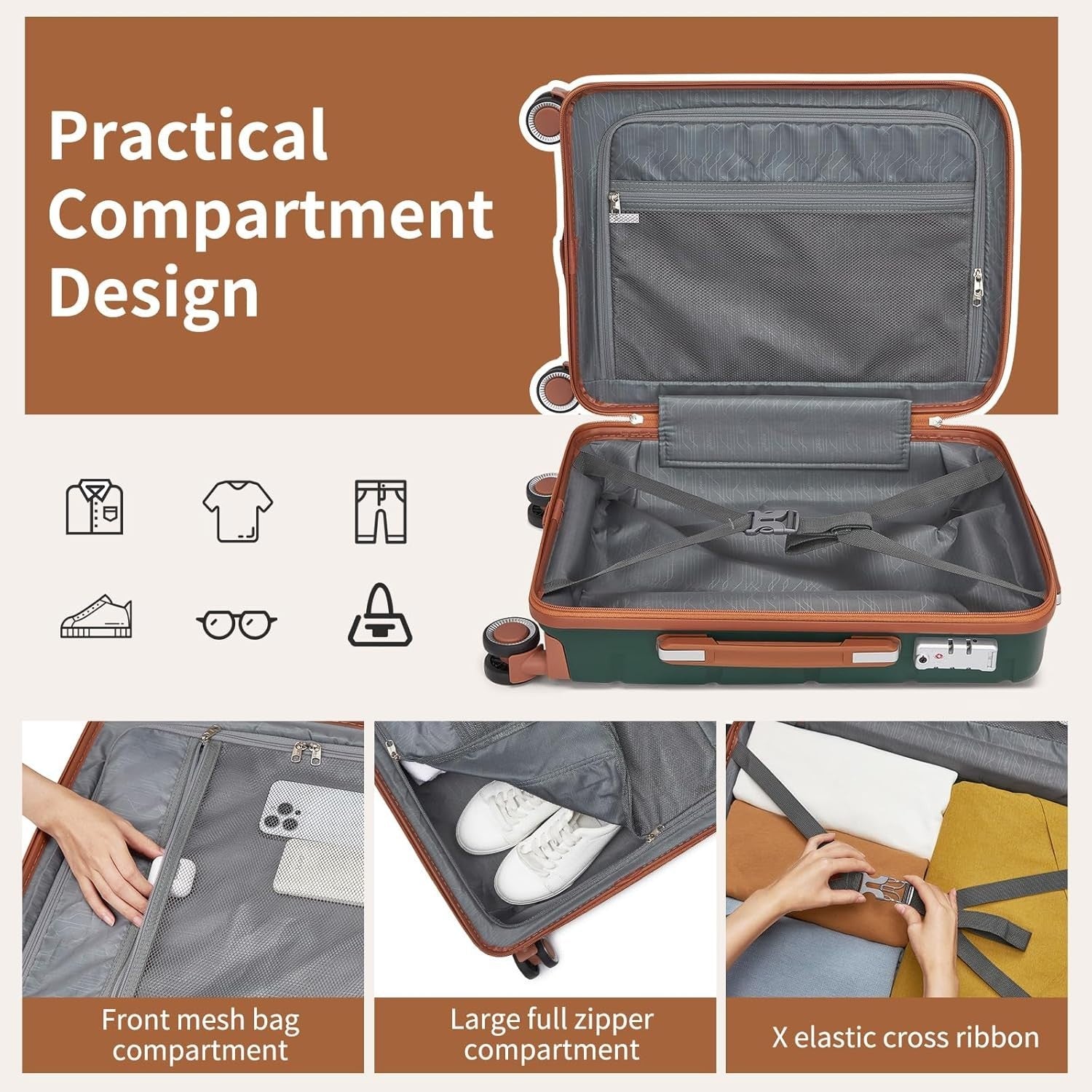 3pc Lightweight Hard Shell Luggage Set Spinner Wheels TSA Lock PP Suitcases