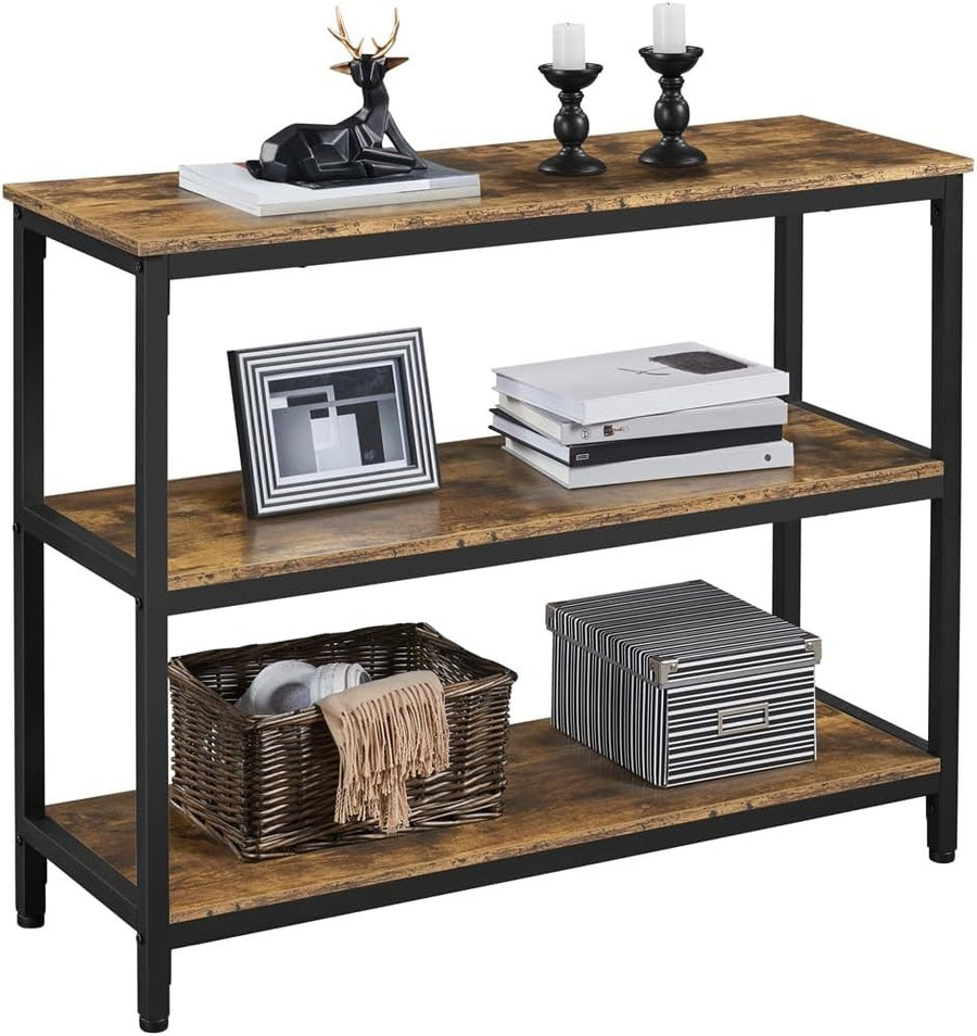 Industrial 3-Tier Console Table with Storage Shelves, 101x35x80cm
