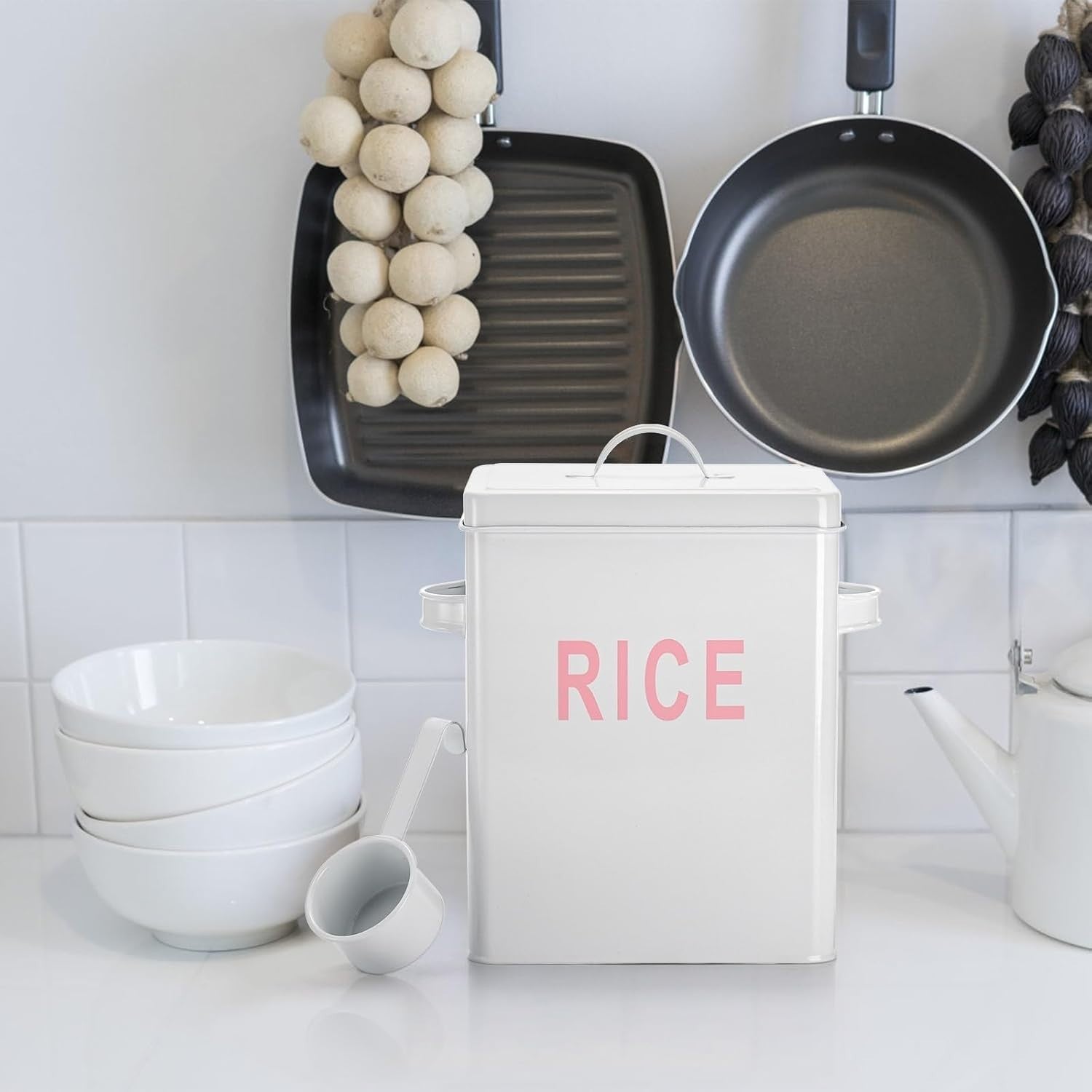 Metal Rice Storage Container 6L Airtight Canister with Scoop Lid