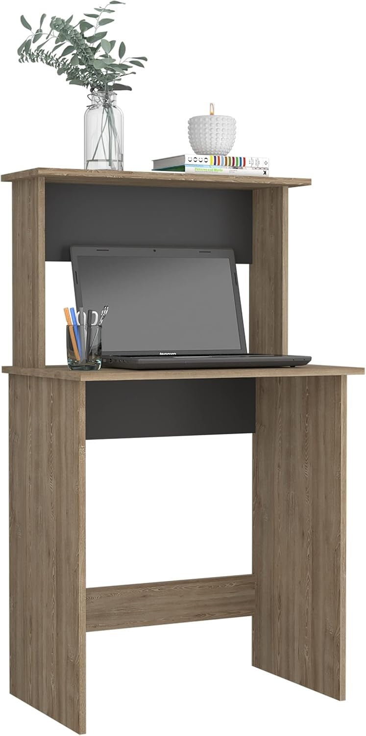 Compact Core Home Office Desk with Shelf Bleached Oak & Grey 69x45x120cm