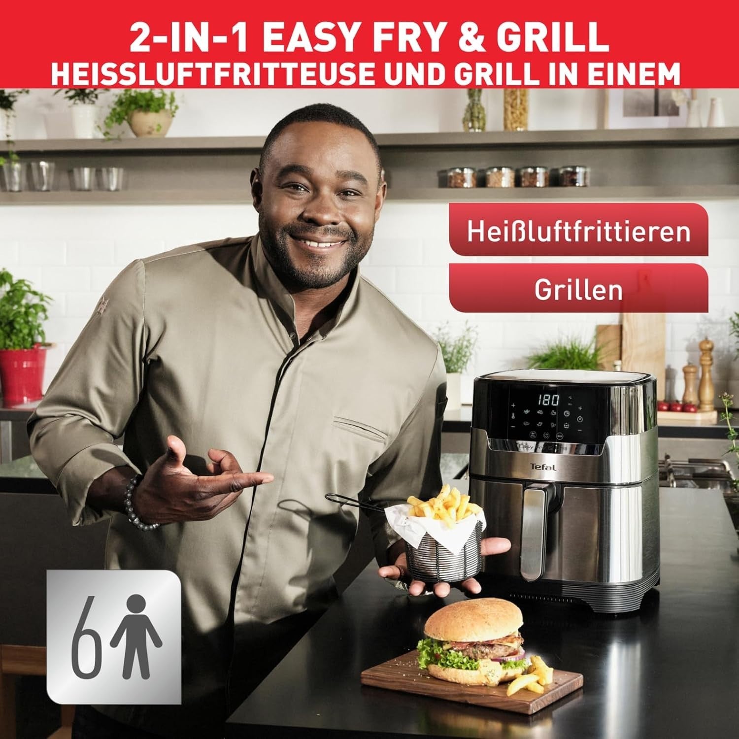 Air Fryer Grill 2-in-1 4.2L Digital 8 Programs Extra Crisp Dehydrate Timer