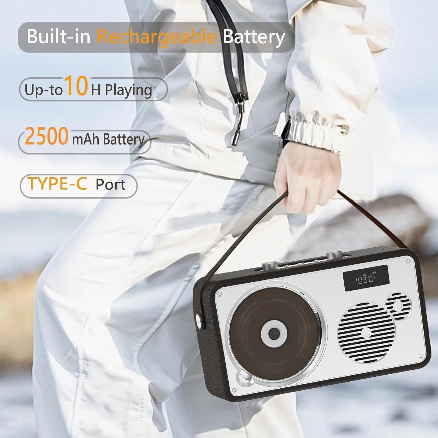 Retro Portable CD Player Bluetooth Boombox USB AUX Battery Remote LP103