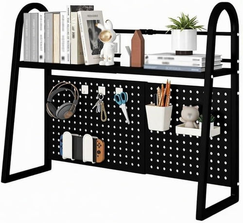 Expandable Metal Desktop Bookshelf | Adjustable Monitor Shelf Rack 55–96cm Black