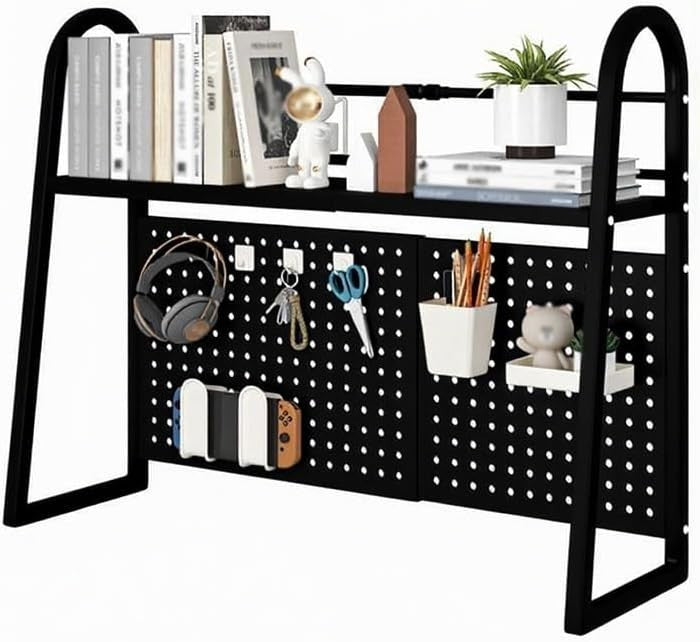 Expandable Metal Desktop Bookshelf | Adjustable Monitor Shelf Rack 55–96cm Black
