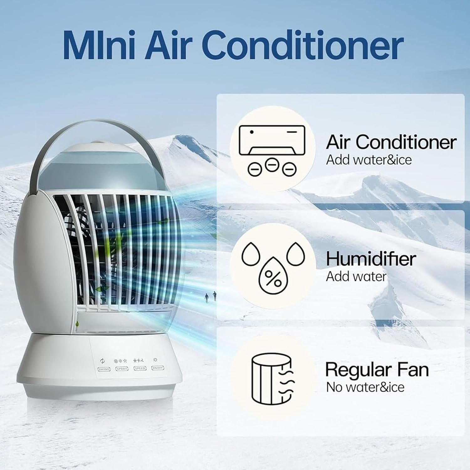 Portable 3-Speed Air Cooler Fan with Misting & Quiet Oscillation