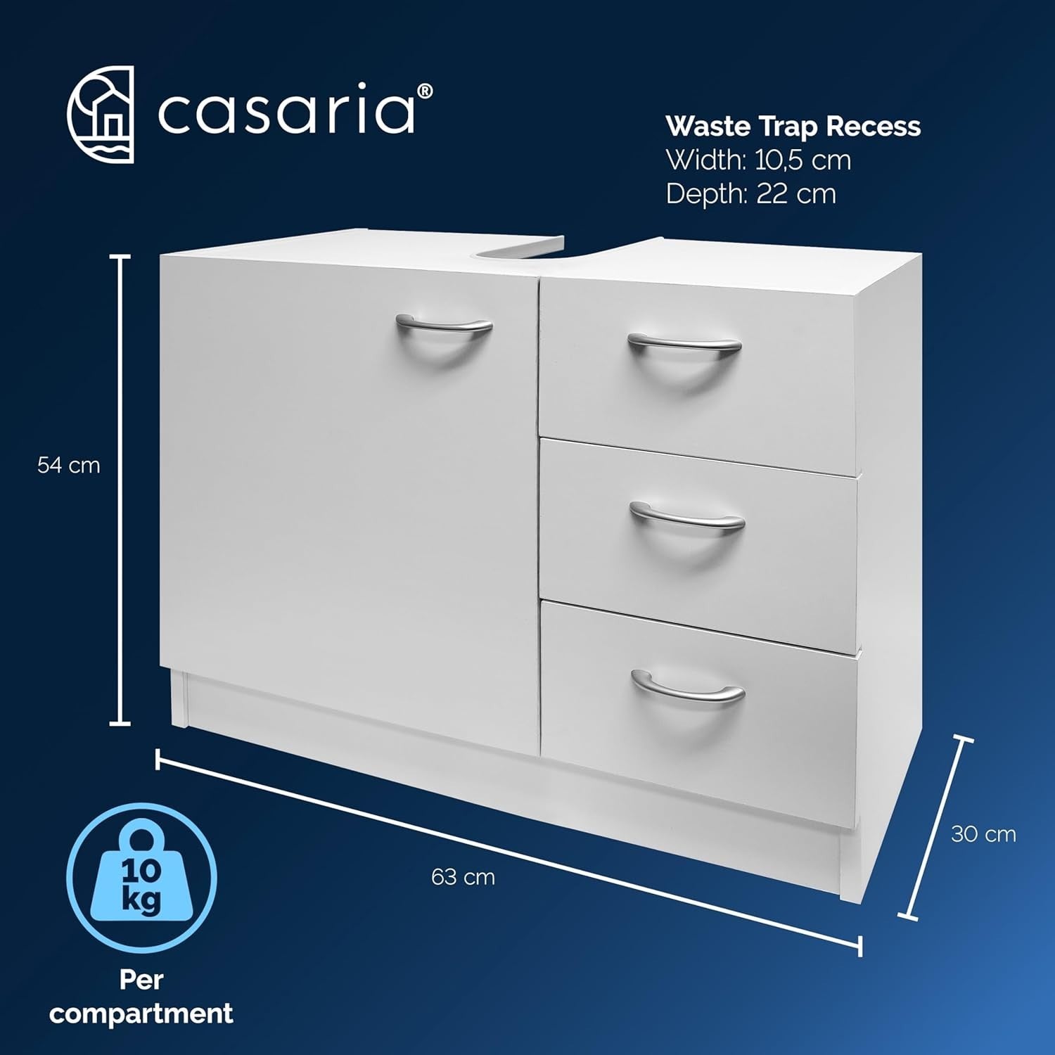 Bathroom Vanity Unit Under Sink Storage Cabinet 3 Drawer Cupboard White