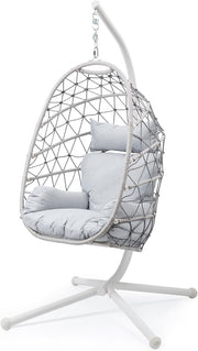 Luxury Egg Hanging Chair with Stand Indoor Outdoor Rattan Swing Seat 350lbs