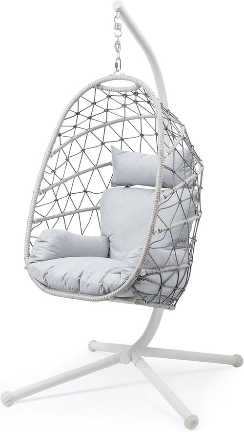 Luxury Egg Hanging Chair with Stand Indoor Outdoor Rattan Swing Seat 350lbs