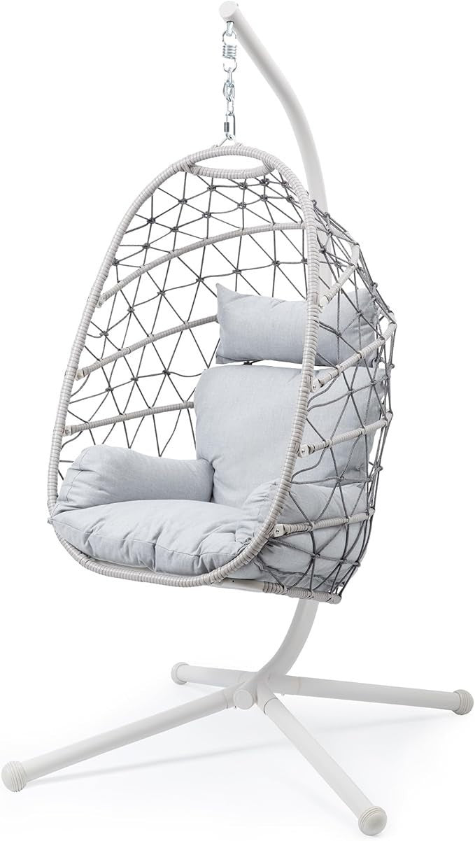Luxury Egg Hanging Chair with Stand Indoor Outdoor Rattan Swing Seat 350lbs