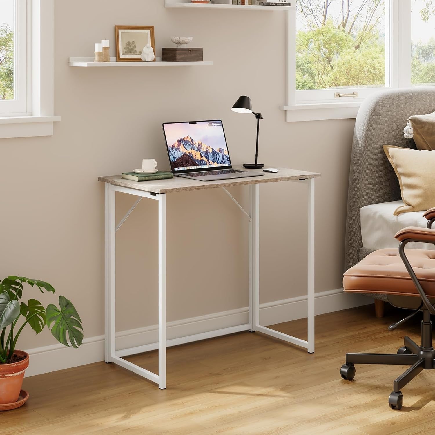 Folding Computer Desk Small Space Home Office Study Writing Table Oak