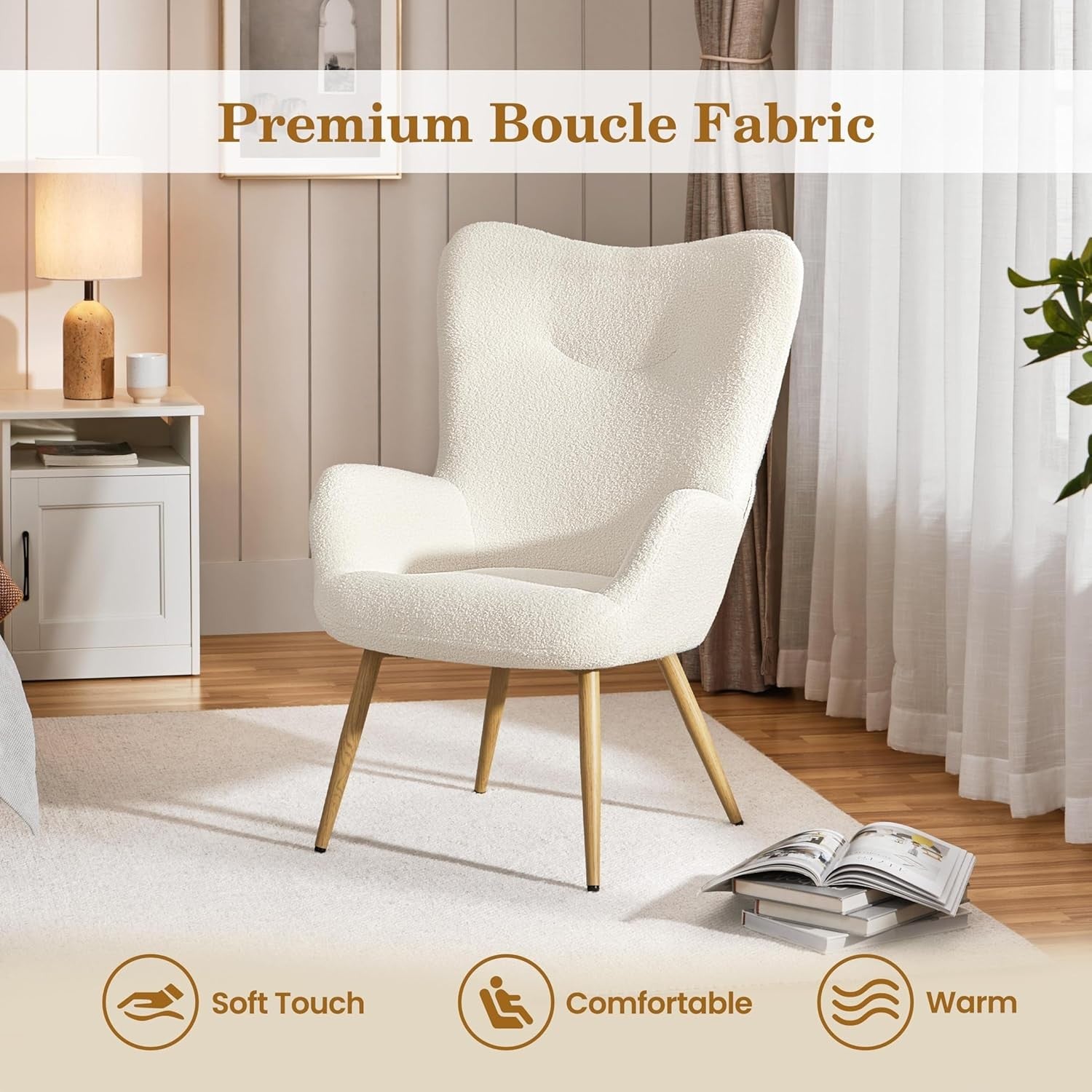 Sherpa Boucle Tub Chair Set of 2 Ivory Accent Armchairs