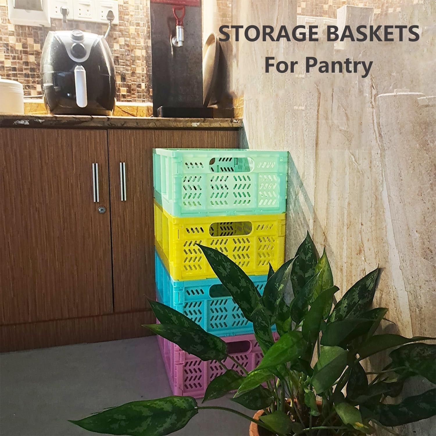4 Pack 20L Foldable Storage Crates Stackable PP Boxes