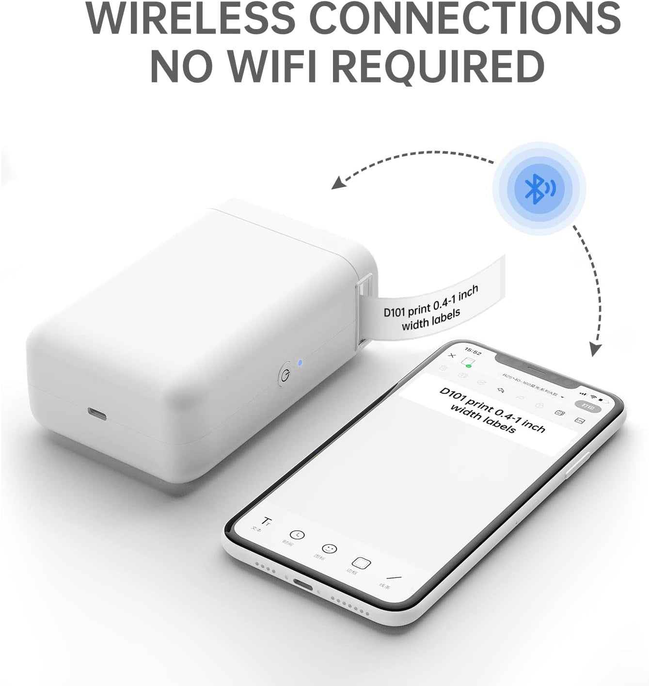 Wireless Thermal Label Maker 0.5-1 Inch Tape White