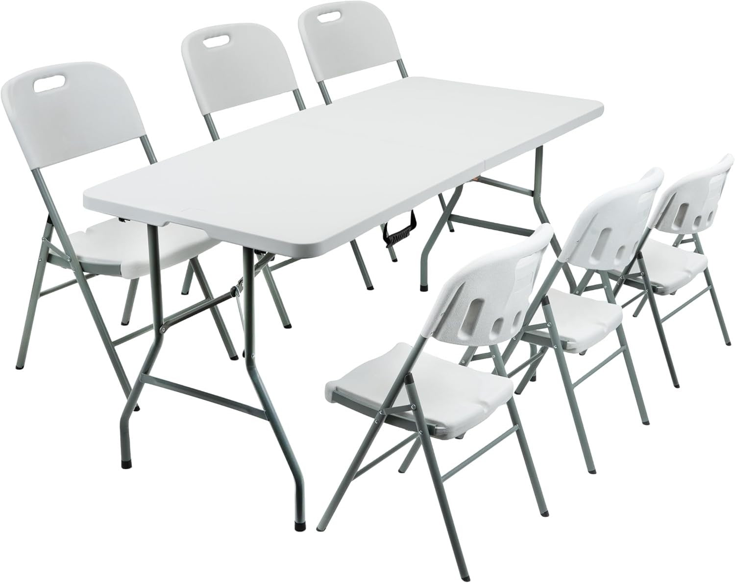 6ft Folding Trestle Table with 6 Chairs Heavy-Duty Indoor Outdoor Set
