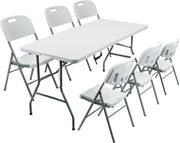 6ft Folding Trestle Table with 6 Chairs Heavy-Duty Indoor Outdoor Set