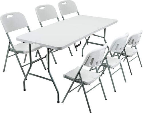6ft Folding Trestle Table with 6 Chairs Heavy-Duty Indoor Outdoor Set
