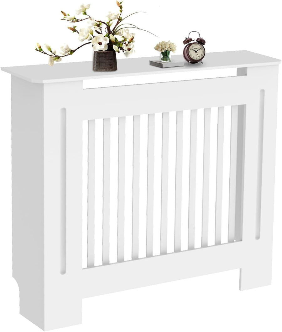 Medium White Radiator Cover Cabinet 101cm Tall MDF Vertical Slat Heater Cover