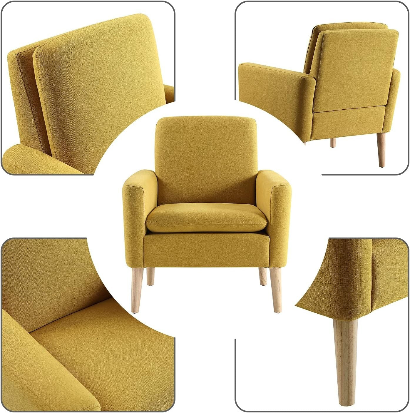 Comfy Linen Armchair for Living Room Bedroom Lounge Mustard Yellow