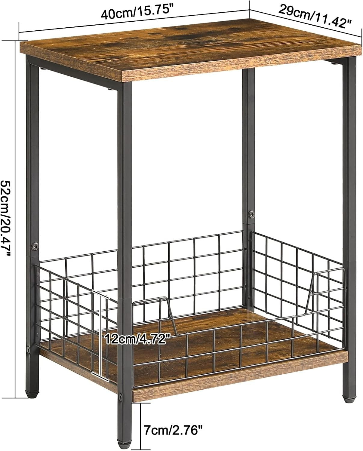 Rustic Brown Side Table with Storage Rack – Small Nightstand & Coffee Table
