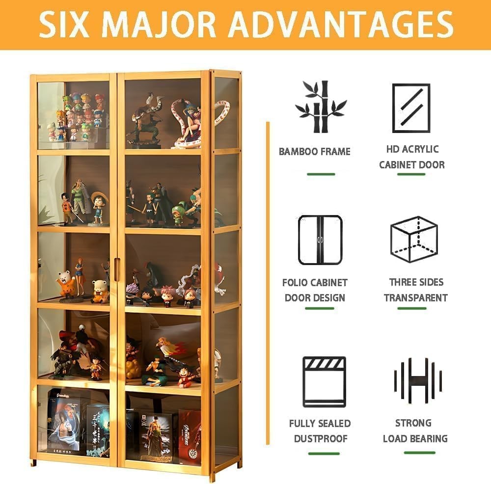 5 Tier LED Display Cabinet with Acrylic Doors | Tall Curio Case | Adjustable She