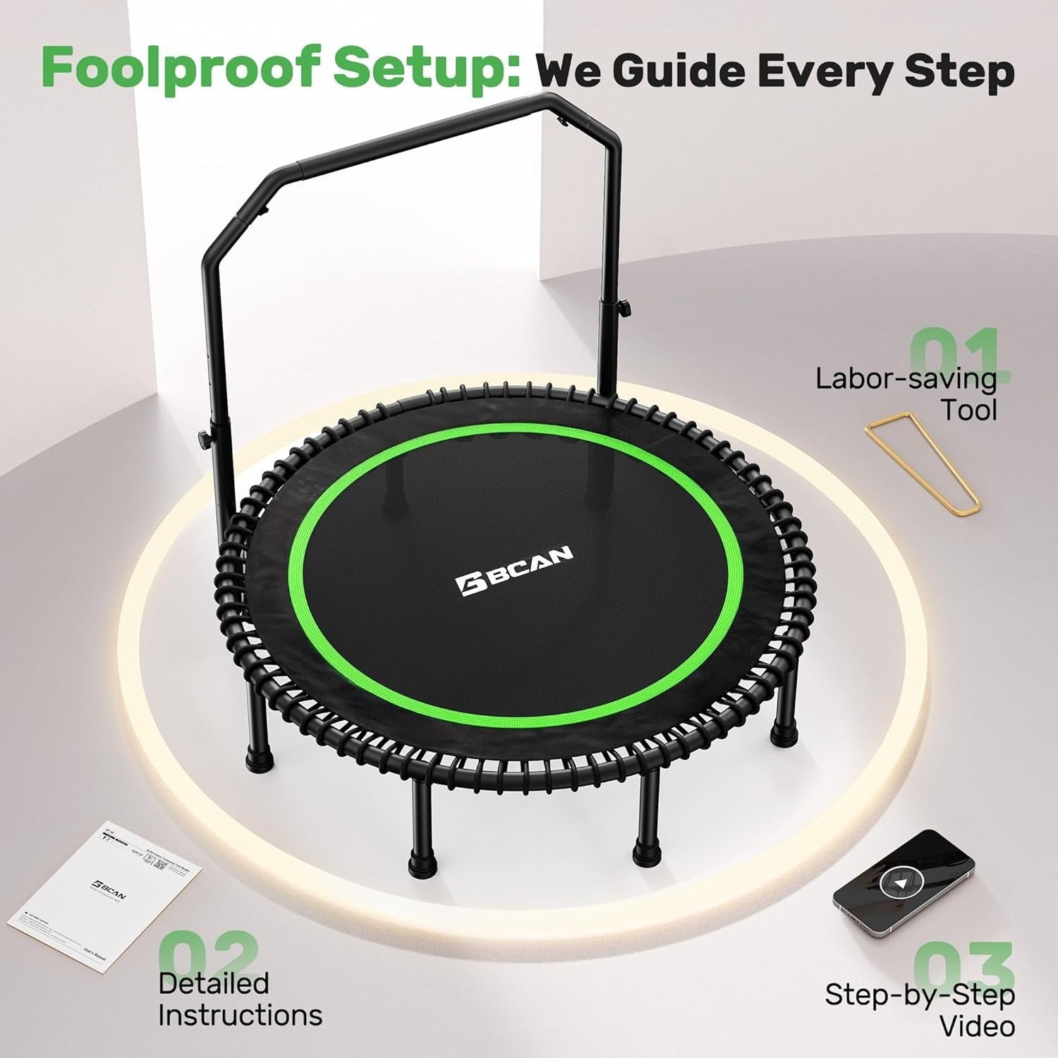 48in Heavy Duty Foldable Rebounder Trampoline Silent Bungee 250KG