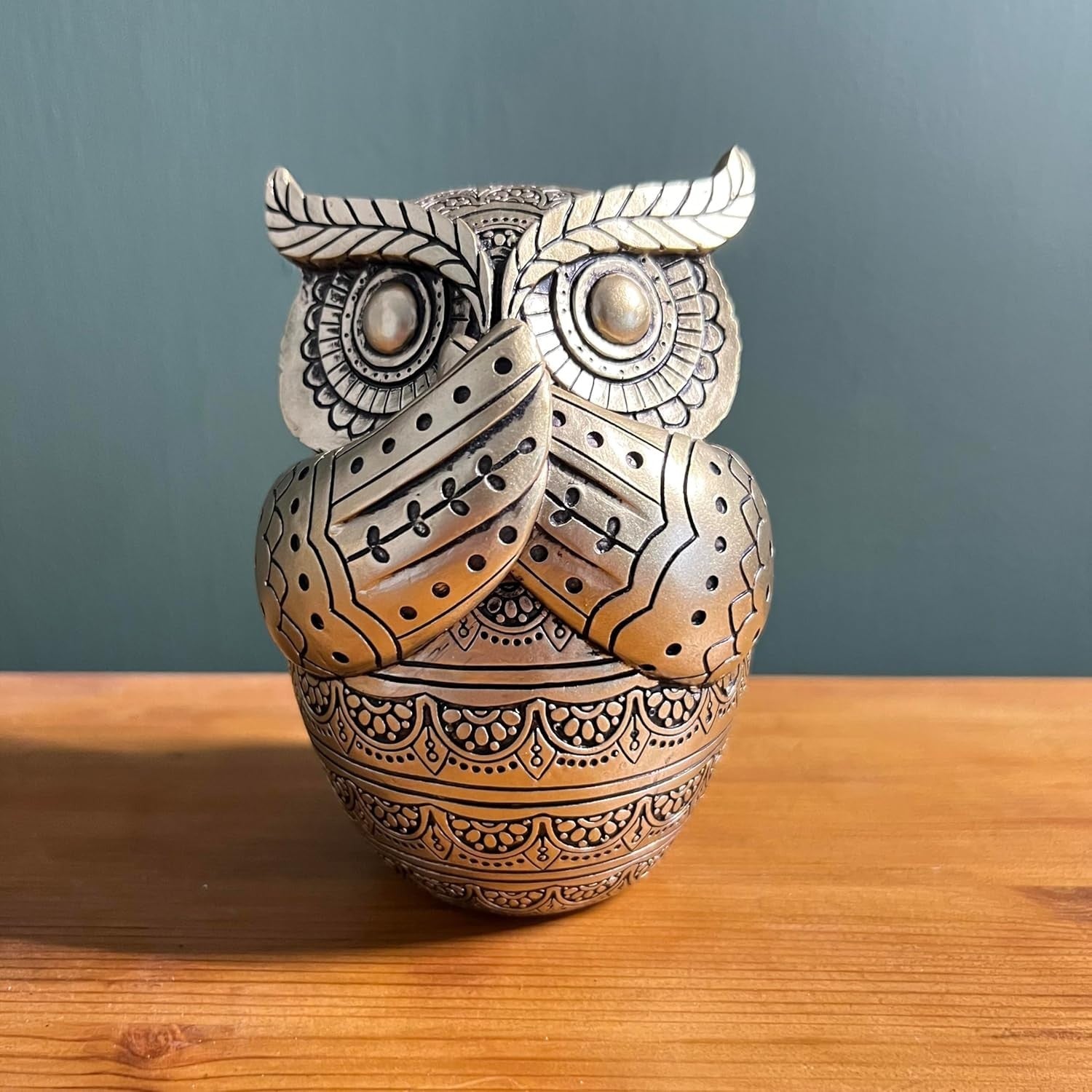 Golden Owl Figurine 13cm Home Decor Ornament Gold Statue Shelf Display Gift