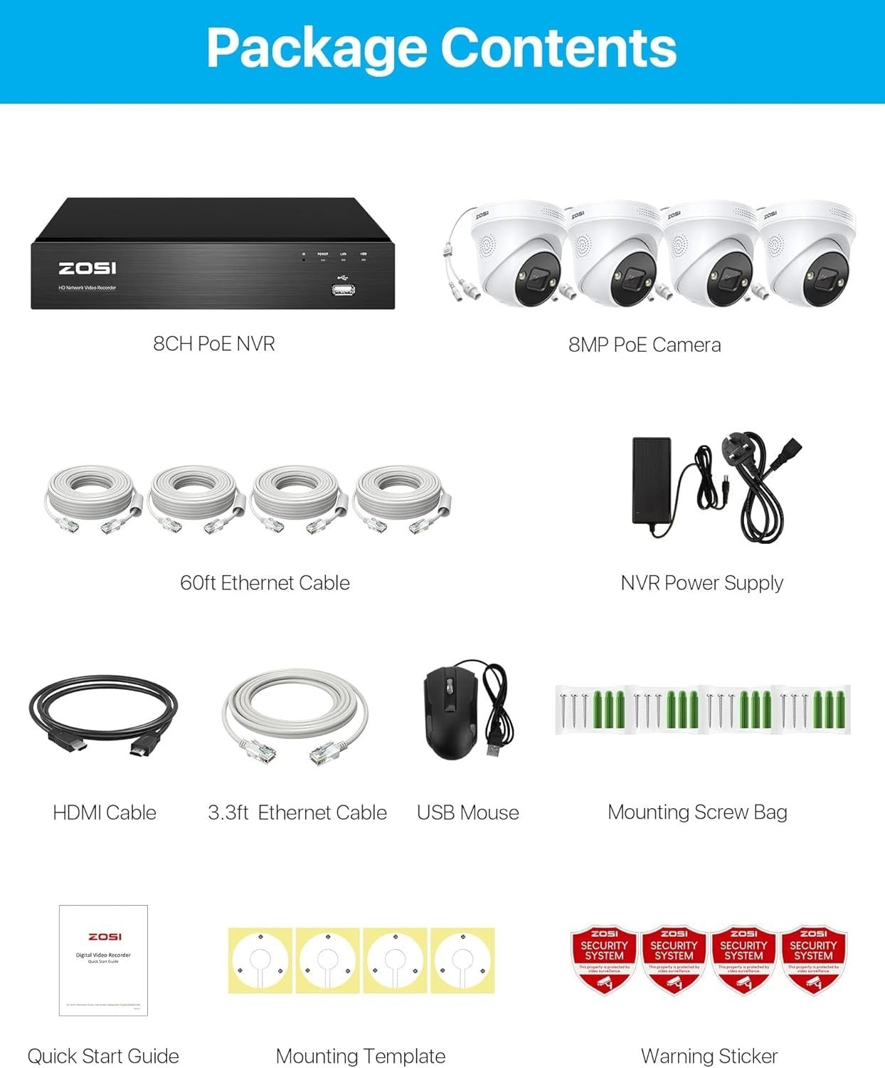 4K PoE CCTV Security System 8 Camera 16CH NVR 2TB HDD AI Detection