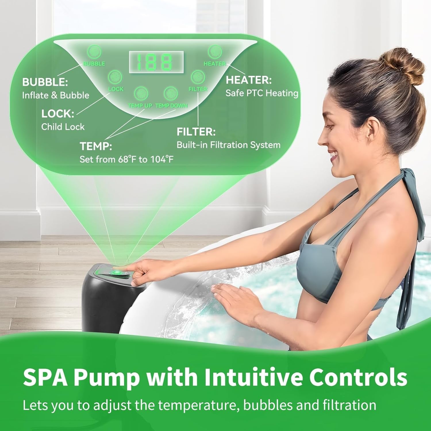 Inflatable Hot Tub Spa 120 Air Jets Heated 4 Person Round Garden