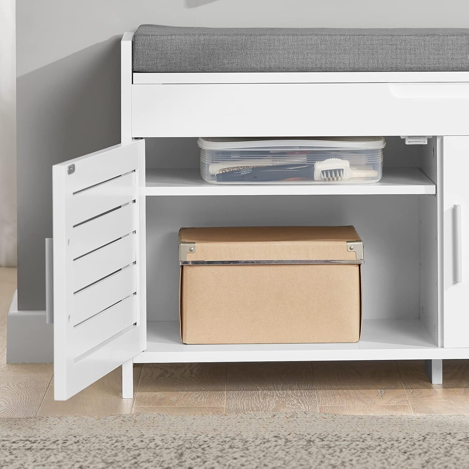 Shoe Storage Bench with Folding Padded Seat 2 Doors 90x33x50 cm White