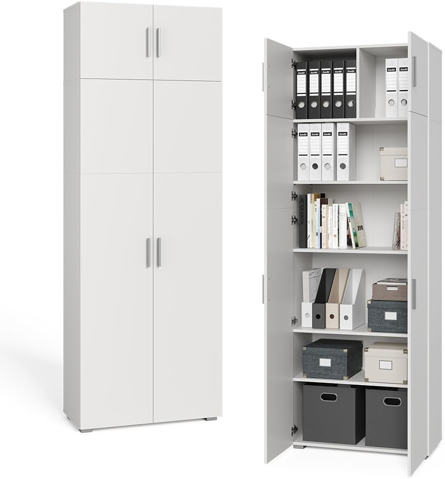 Large White Office File Cabinet with Lockable Doors & Storage – 80x223 cm