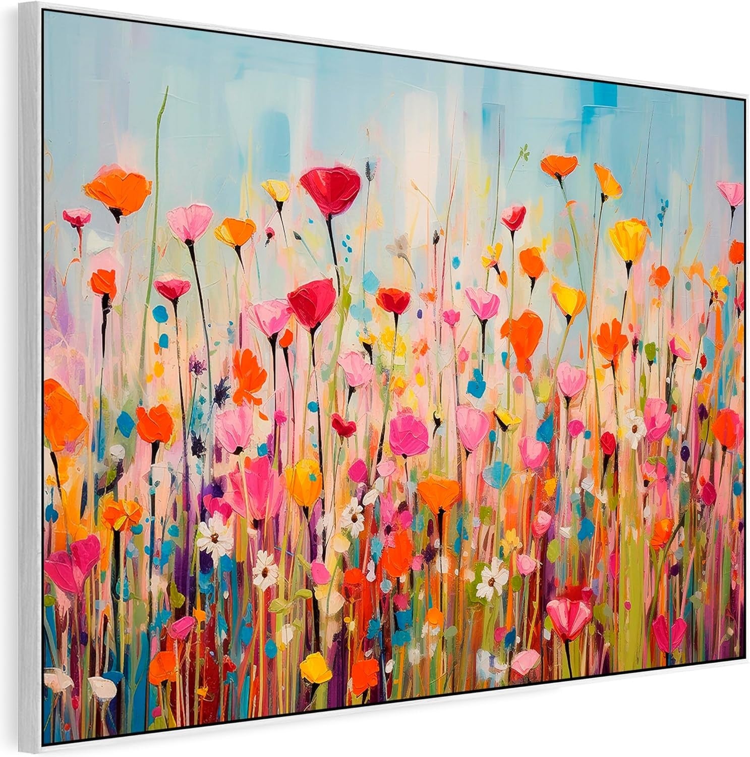 Large Floral Canvas Wall Art 123x82cm Framed Colourful