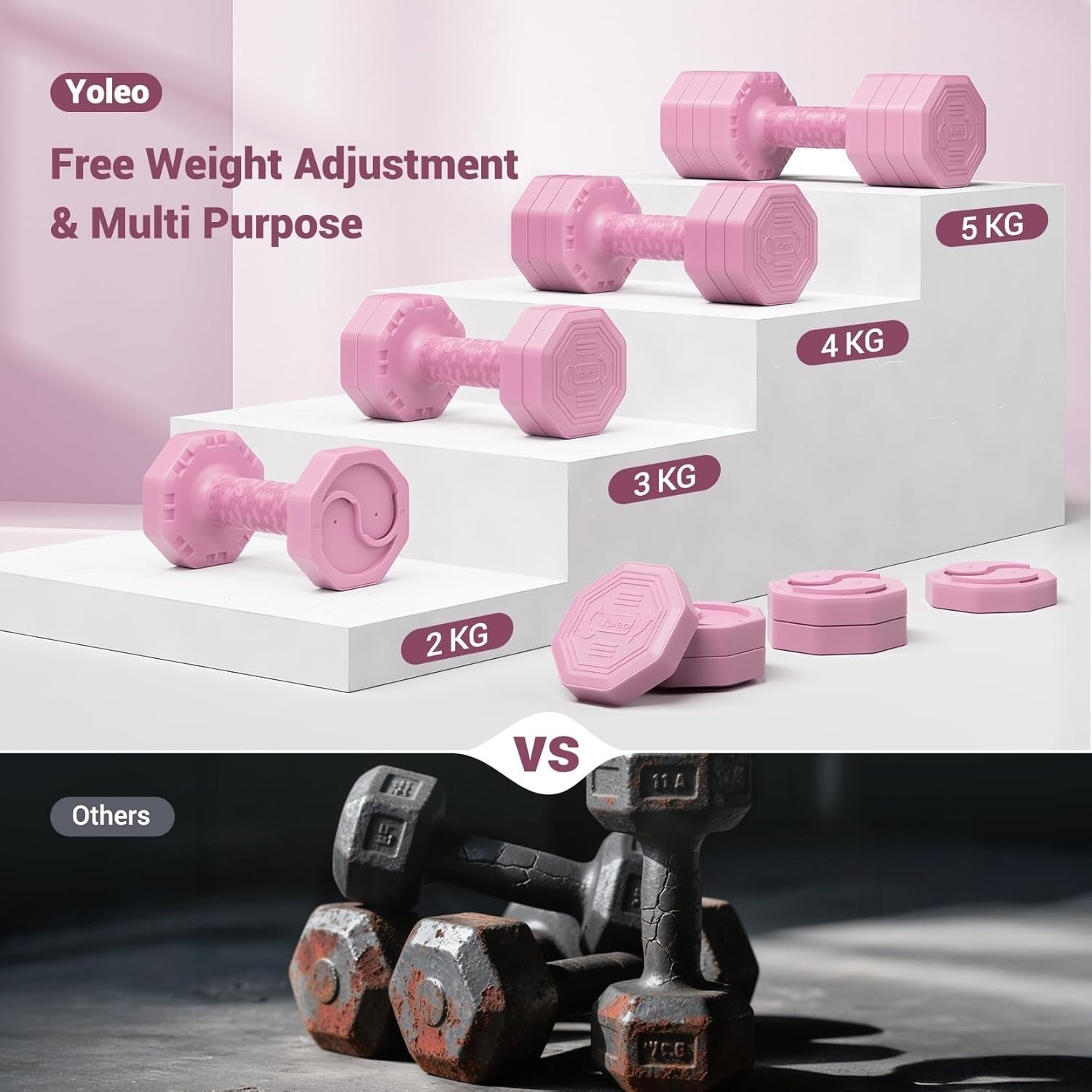 Adjustable Dumbbell Set 2–5KG Each Non-Slip Hand Weights Home Gym Women